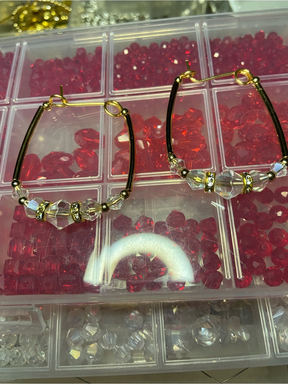 Gold-Tone Hoop Earrings with Clear Crystal Accents - Women Jewelry Earrings